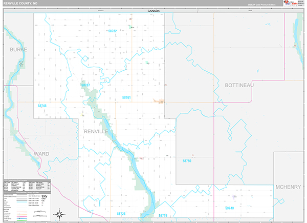 Renville County, ND Wall Map Premium Style