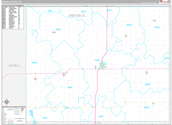 Republic County, KS Zip Code Map