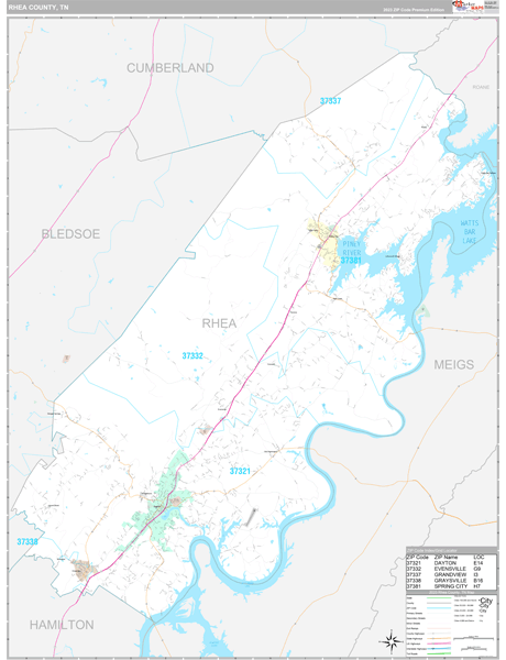 Rhea County, TN Wall Map Premium Style