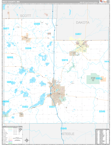Rice County, MN Carrier Route Wall Map