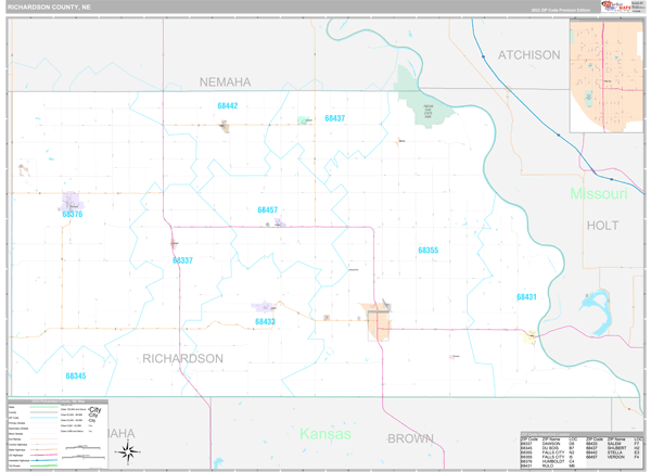 Richardson County, NE Wall Map Premium Style