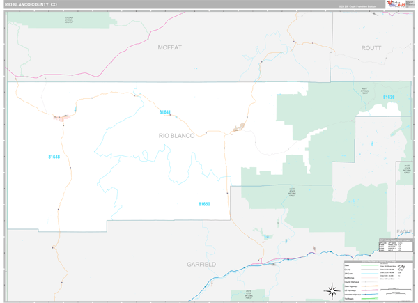 Rio Blanco County CO Wall Map Premium Style by MarketMAPS MapSales