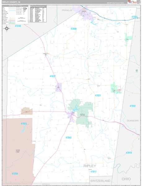 Ripley County, IN Wall Map Premium Style