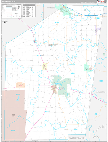 Ripley County, IN Zip Code Map