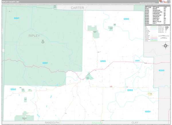 Ripley County, MO Zip Code Map