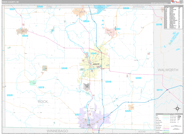 Rock County, WI Zip Code Map