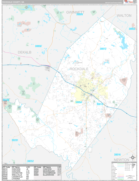 Rockdale County Wall Map Premium Style