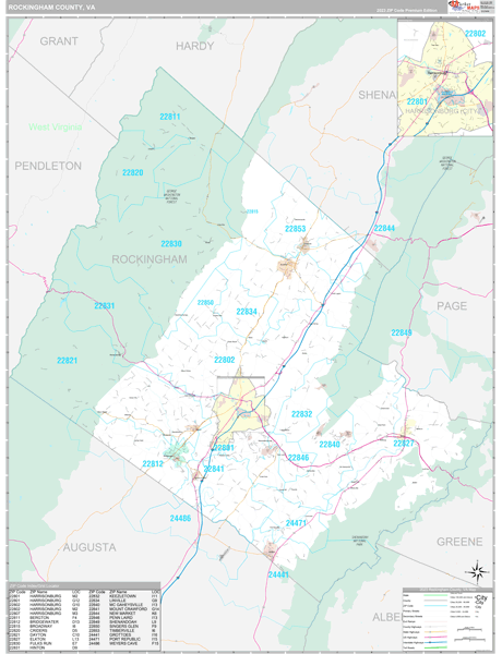Rockingham County, VA Carrier Route Wall Map