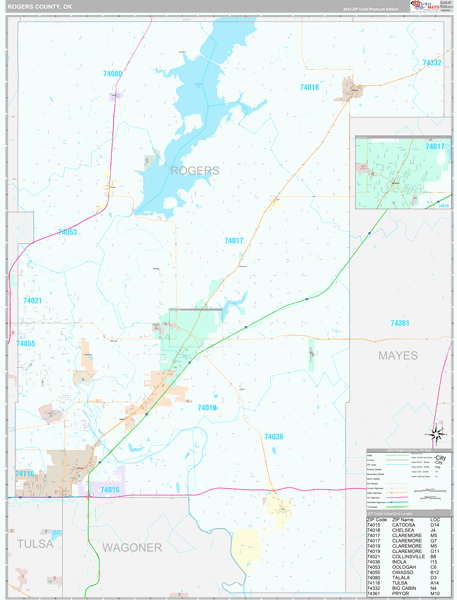 Rogers County, OK Wall Map Premium Style