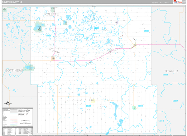 Rolette County, ND Wall Map Premium Style