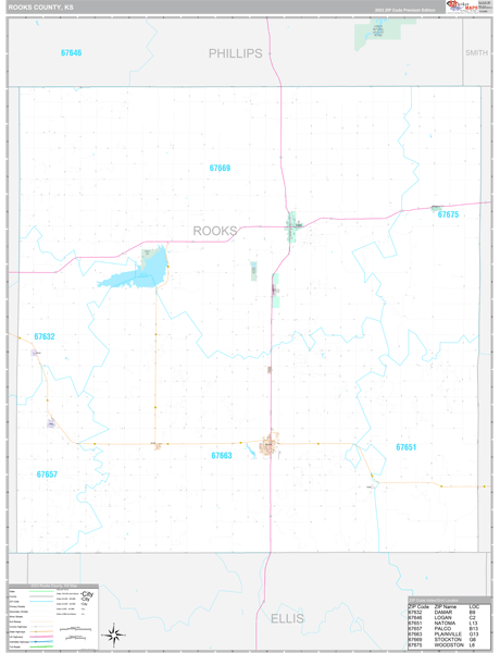 Rooks County, KS Wall Map Premium Style