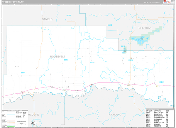 Roosevelt County, MT Wall Map