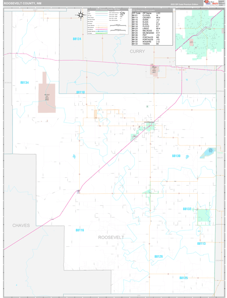Roosevelt County Wall Map Premium Style