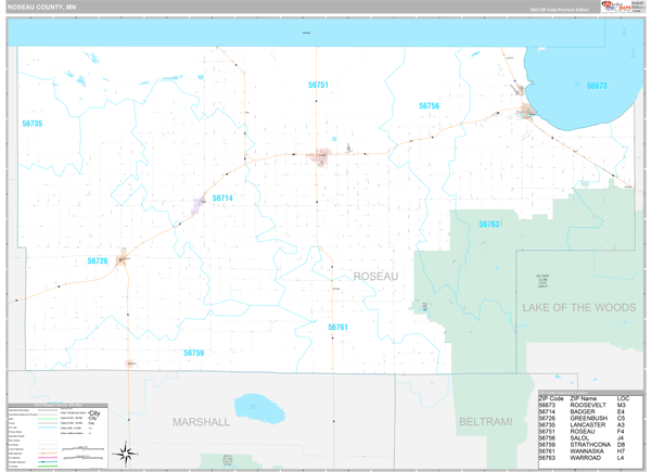 Roseau County Wall Map Premium Style