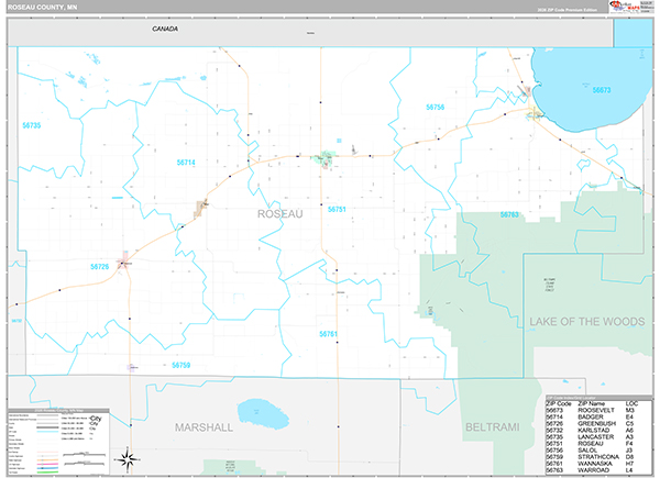 Roseau County, MN Wall Map
