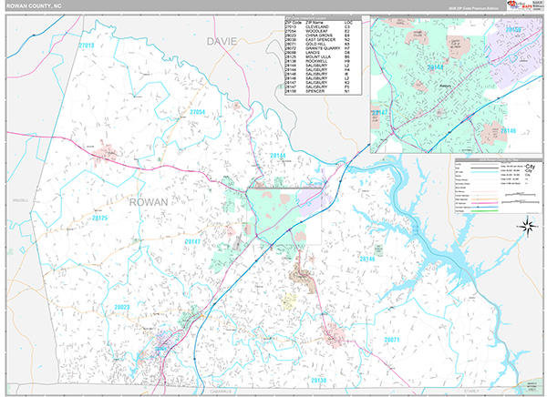 Rowan County, NC Wall Map Premium Style