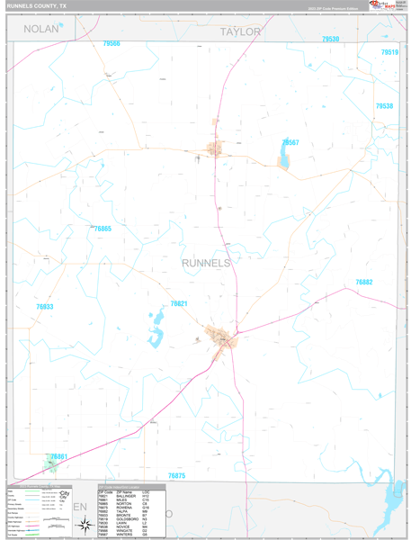 Runnels County, TX Carrier Route Wall Map