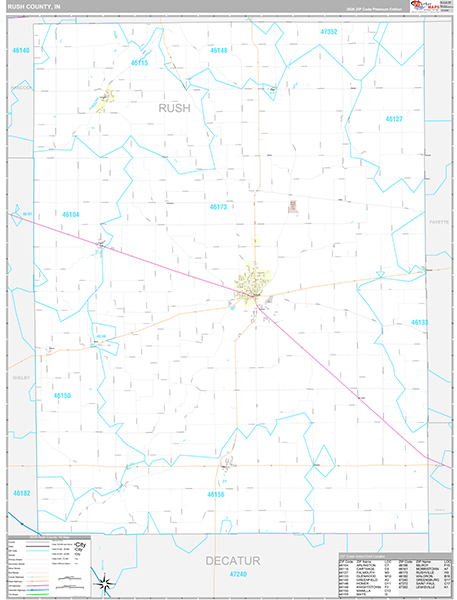 Rush County, IN Zip Code Map