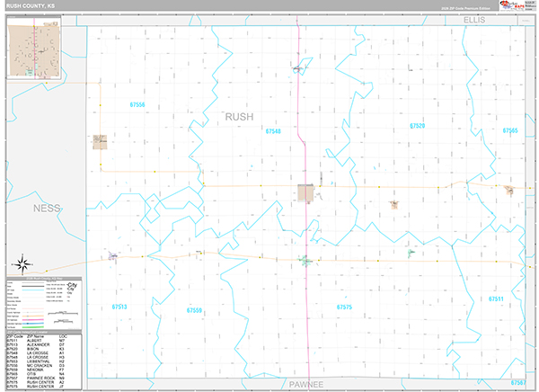 Rush County, KS Wall Map