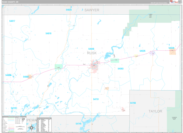 Rusk County Wall Map Premium Style