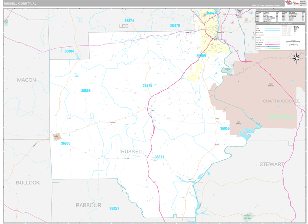 Russell County, AL Wall Map