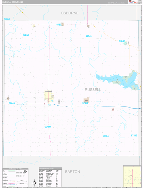 Russell County, KS Zip Code Map