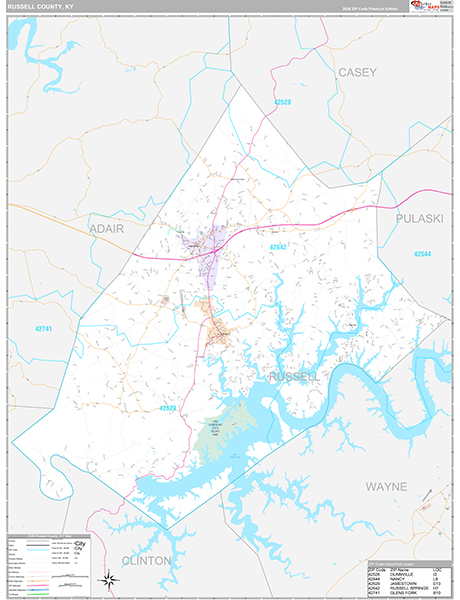 Russell County, KY Zip Code Map