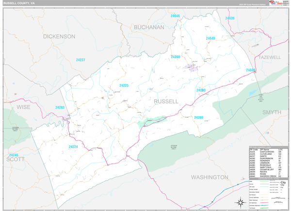 Russell County, VA Zip Code Map