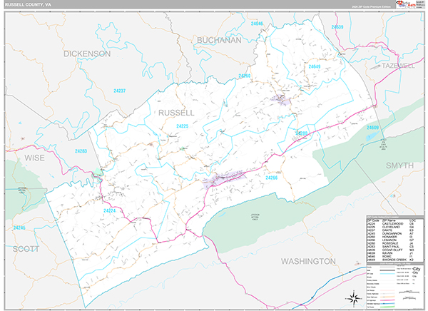 Russell County, VA Wall Map