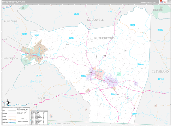 Rutherford County, NC Wall Map