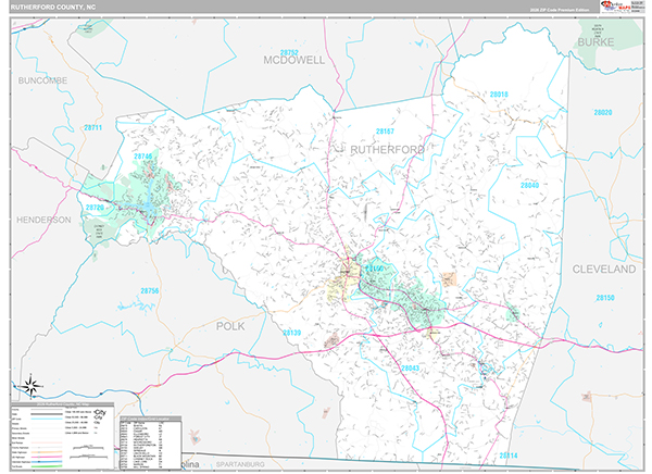 Rutherford County, NC Wall Map
