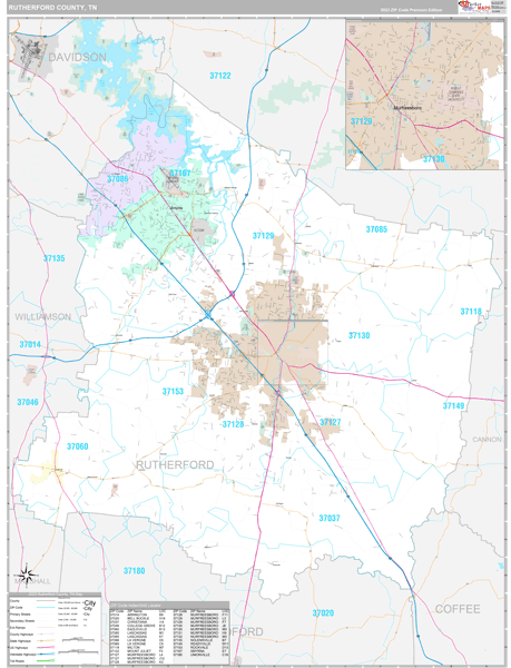 Rutherford County, TN Zip Code Map