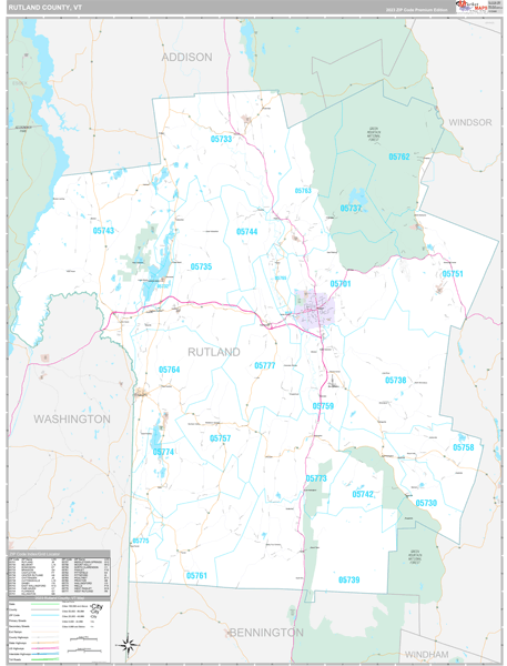 Rutland County, VT Zip Code Map