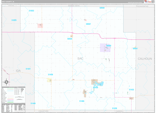 Sac County, IA Carrier Route Wall Map