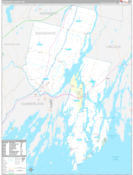 Sagadahoc County, ME Carrier Route Wall Map