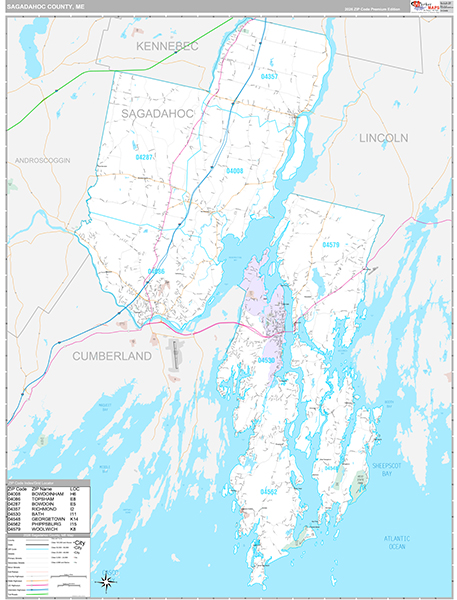 Sagadahoc County, ME Wall Map Premium Style