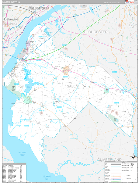 Salem County, NJ Zip Code Map