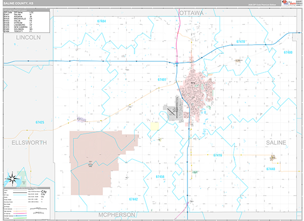 Saline County, KS Wall Map