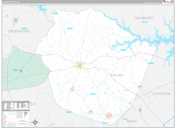 Saluda County, SC Wall Map