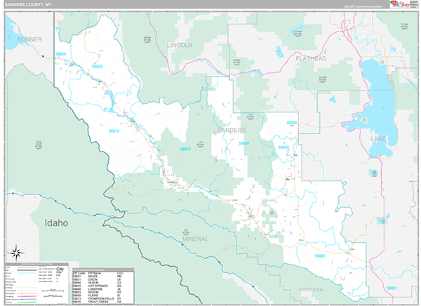 Sanders County, MT Wall Map