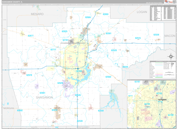 Sangamon County, IL Wall Map