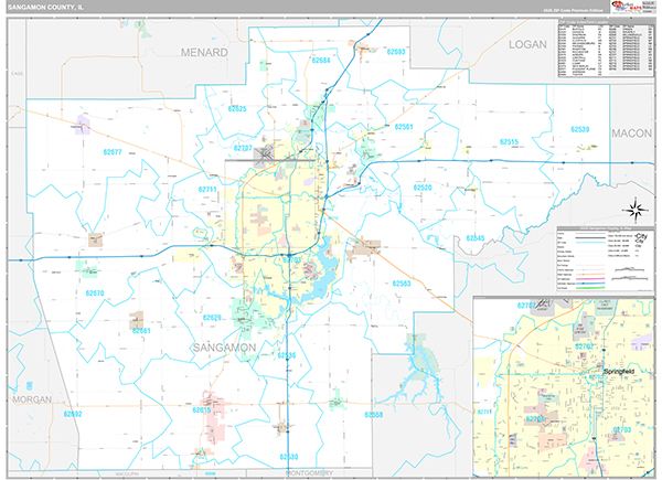 Sangamon County, IL Wall Map