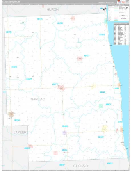 Sanilac County MI Wall Map Premium Style by MarketMAPS MapSales