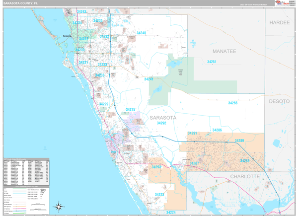 Sarasota County Fl Wall Map Premium Style By Marketmaps