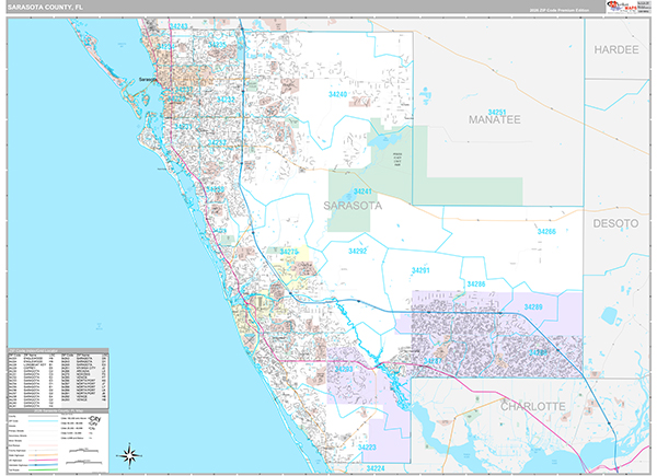Sarasota County, FL Zip Code Map