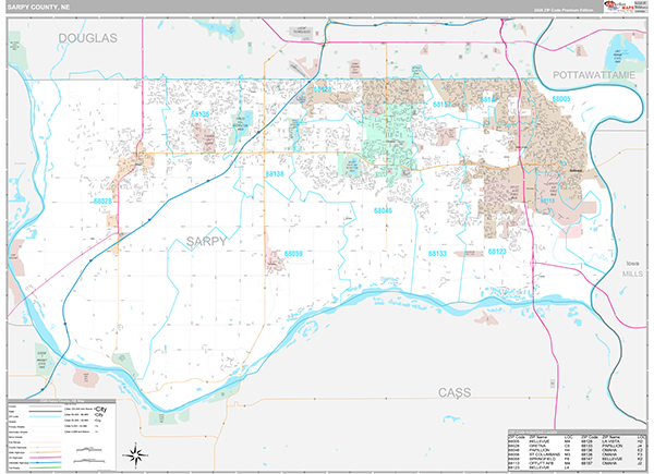 Sarpy County, NE Zip Code Map