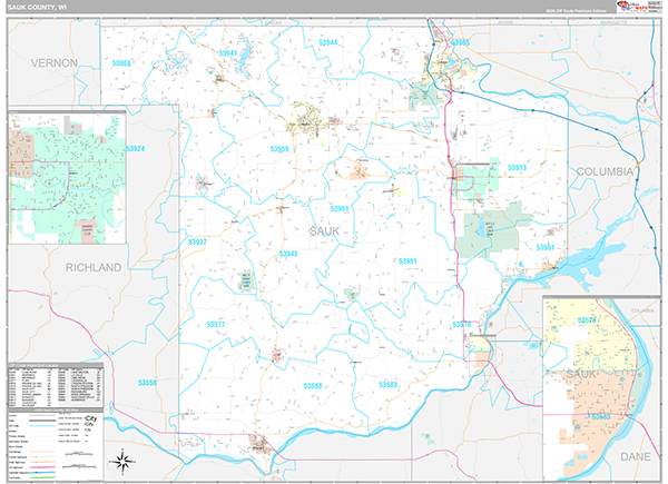 Sauk County, WI Wall Map