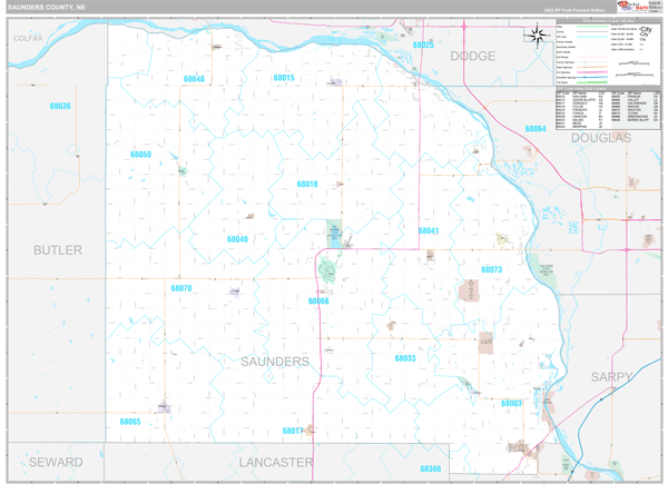 Saunders County Wall Map Premium Style