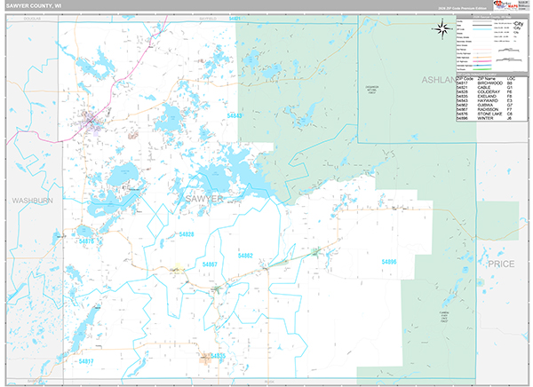 Sawyer County, WI Wall Map