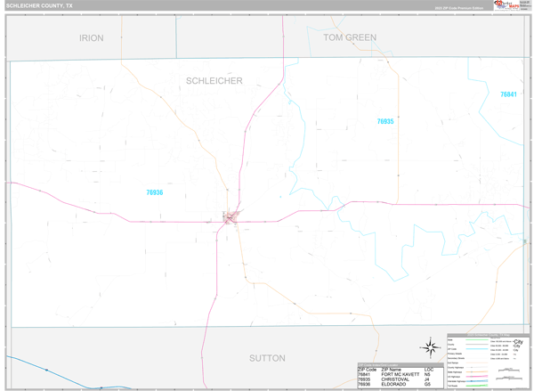 Schleicher County, TX Carrier Route Wall Map